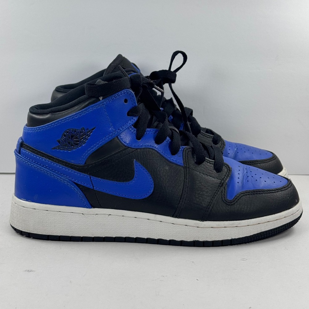 Jordan 1 Mid Hyper Royal Black Blue Kids Sneakers 554725-077 Size 5Y